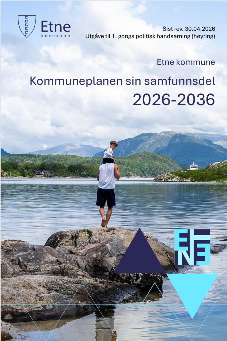 Framsida til planen, mann med barn på skuldrene på berg ved sjøen - Klikk for stort bilde